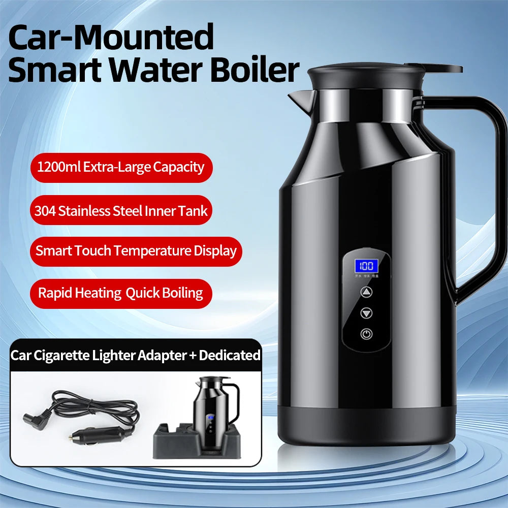 Bouilloire électrique intelligente pour voiture, 1200ml, acier inoxydable, affichage tactile, chauffage rapide