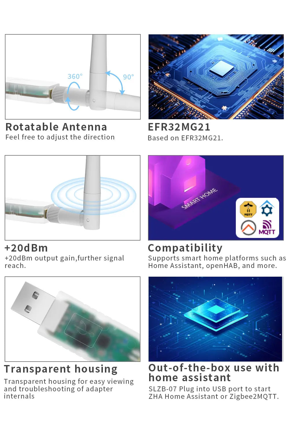 Adaptateur USB Zigbee 3.0 SMLIGHT SLZB-07, le plus petit filetage/matteur fonctionne avec Zigbee2MQTT, Assistant domestique, ZHA