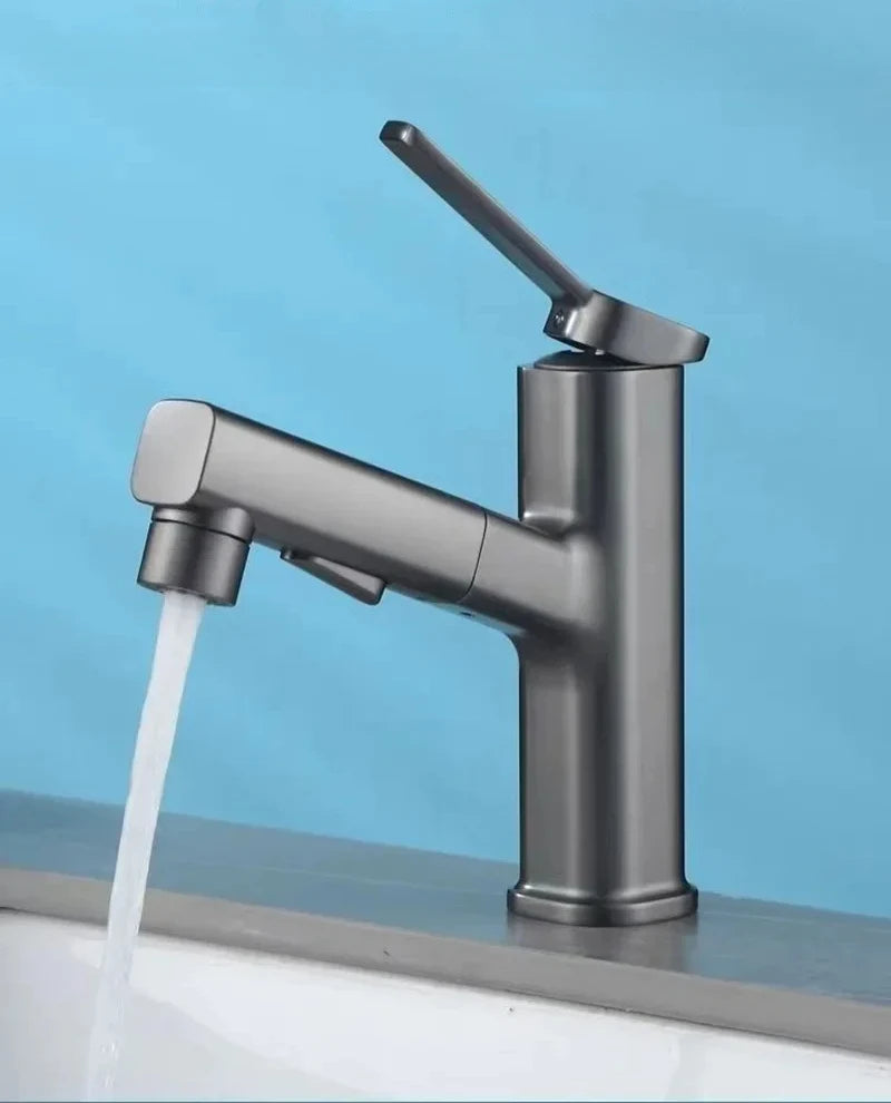 Robinet de lavabo en laiton chaud et froid, pulvérisateur à jet à 3 fonctions, pour salle de bains, poignée unique, double trou, mitigeur d'évier extractible