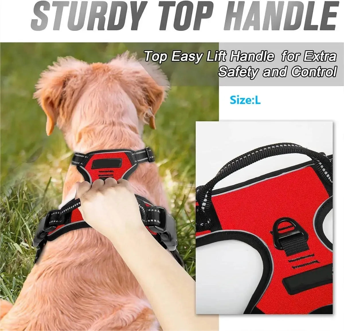 Harnais chien rouge avec poignée robuste pour sécurité et contrôle, taille L