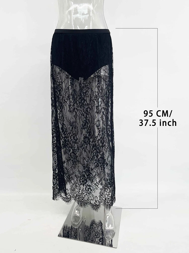 Tornova – robe en dentelle sans bretelles pour femme, ensemble élégant et Sexy, gilet à bretelles, taille haute, jupe longue d'épissure, Slim, Banquet, 2 pièces