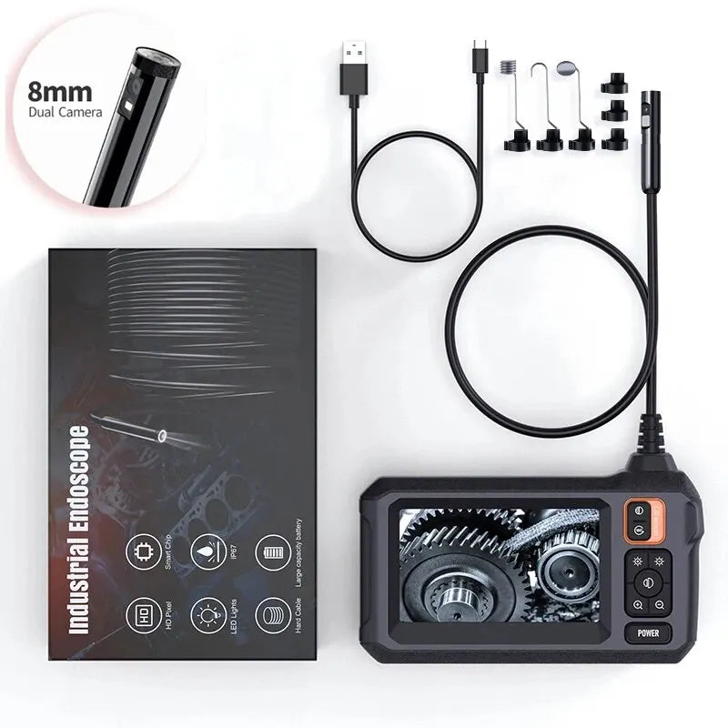 Caméra endoscopique industrielle HD1080P, 8mm, écran IPS 4.3 pouces, 1080P, pour inspection de tuyaux, réparation automobile, étanchéité IP67, 8 LED