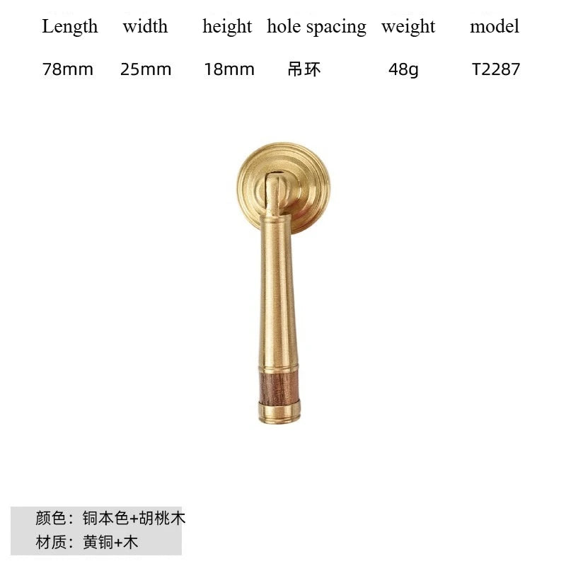 Nouvelle poignée de porte d'armoire en noyer de style chinois – Bouton rond monotrou en laiton et bois nordique en or pour tiroirs et meubles