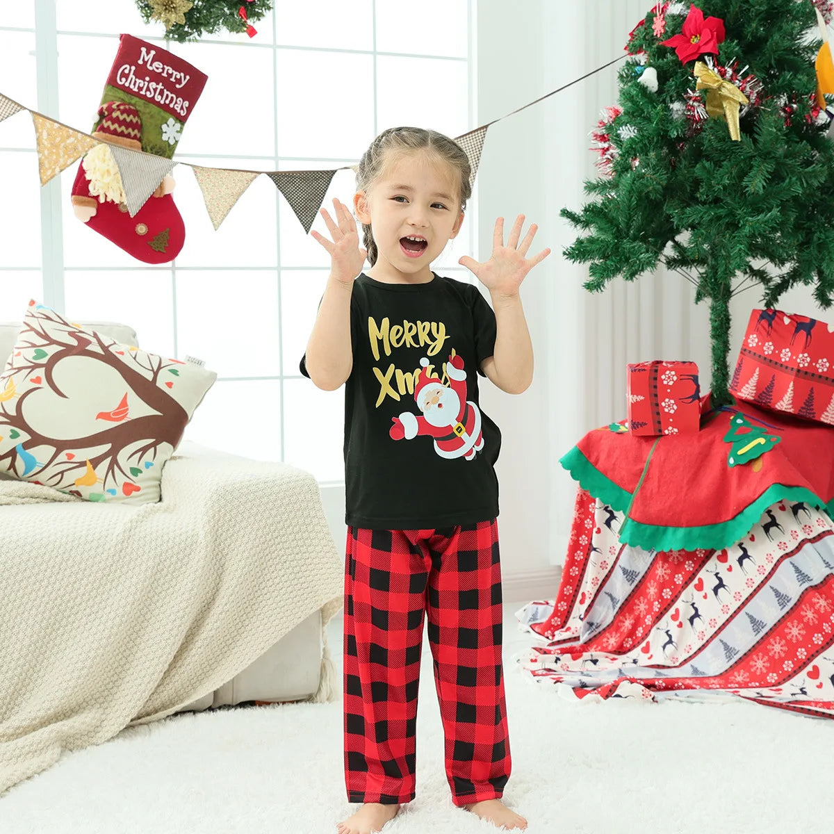 Costume du nouvel an 2025, ensemble pyjama de noël à manches courtes, tenues assorties pour famille/couples/enfants, T-shirt + pantalon, vêtements de nuit