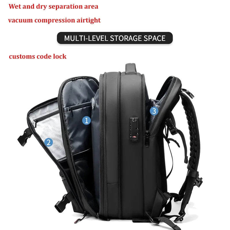 Sac à dos à compression sous vide pour ordinateur portable, sac à dos de voyage pour hommes, grande capacité, sac à dos scolaire, expansion, extérieur, SR, 17 pouces