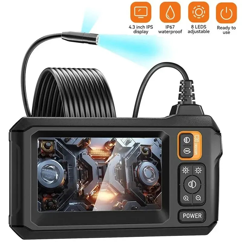 Caméra endoscopique industrielle HD1080P, 8mm, écran IPS 4.3 pouces, 1080P, pour inspection de tuyaux, réparation automobile, étanchéité IP67, 8 LED