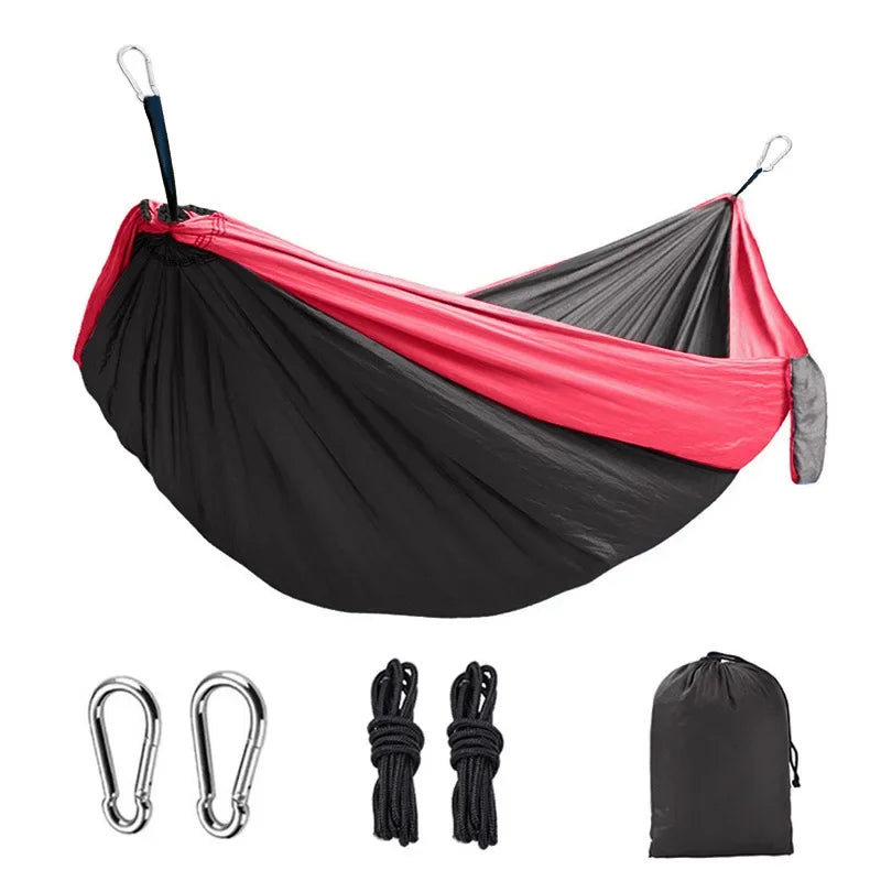 Hamac de camping individuel d'extérieur, en tissu parachute de nylon coloré, lit suspendu portable haute résistance