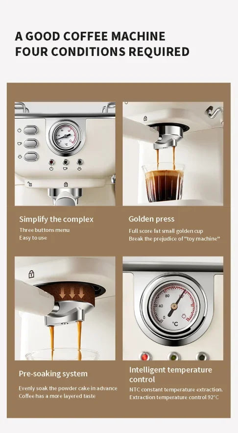 Machine à café expresso italienne 220V, en acier inoxydable, semi-automatique, mousseur à lait Commercial, pour le bureau