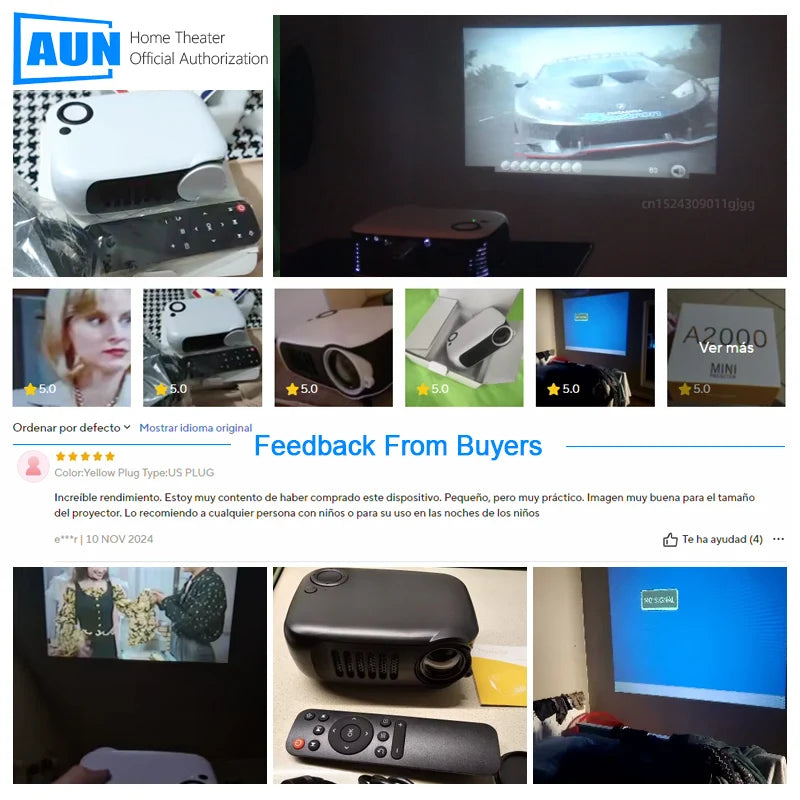 Projecteur portable AUN pour home cinéma, compact avec télécommande, projection claire en intérieur