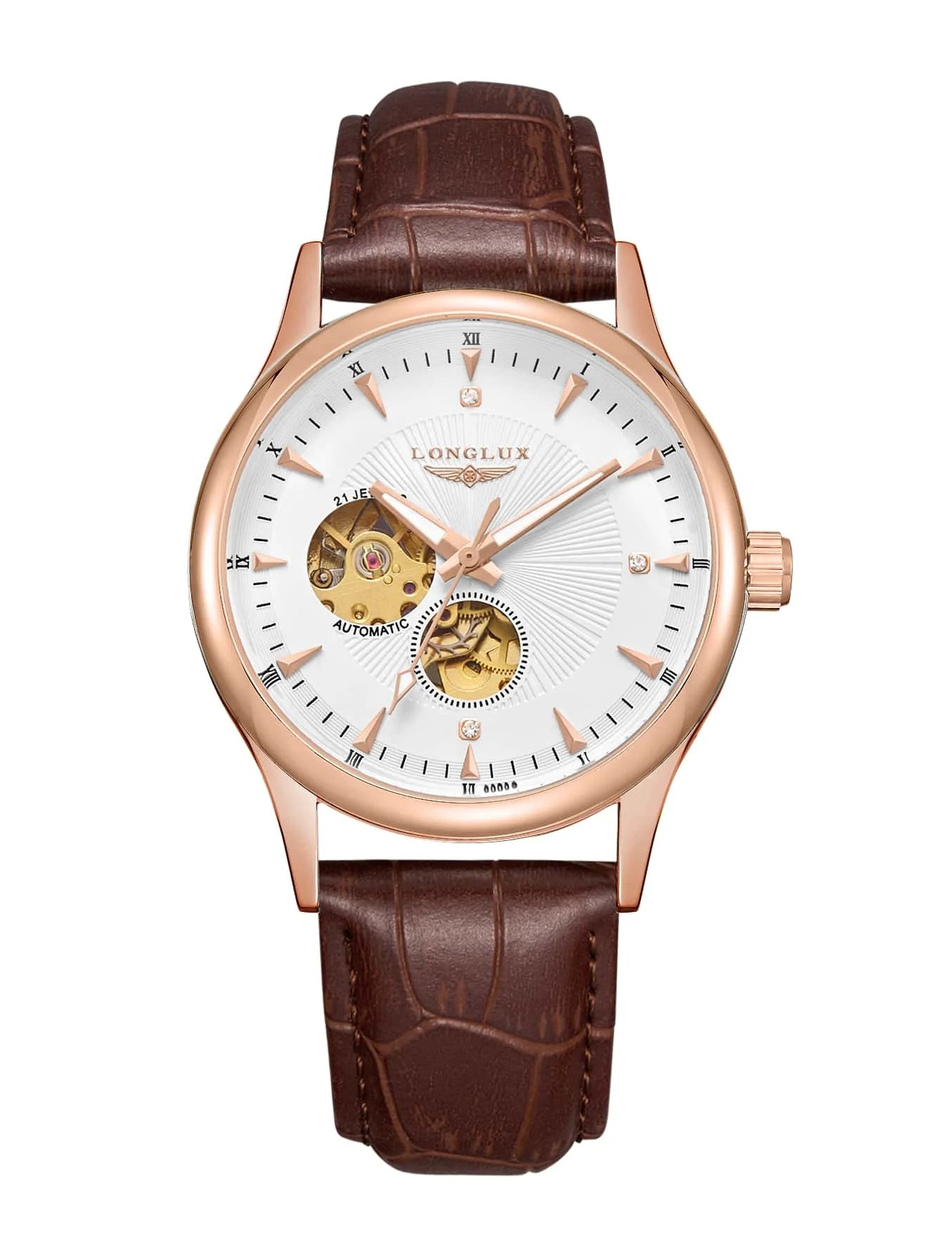Montre automatique LONGLUX, style élégant, vente en gros, montres mécaniques squelette, cadran romain, étanche, montre homme, cadeau pour homme