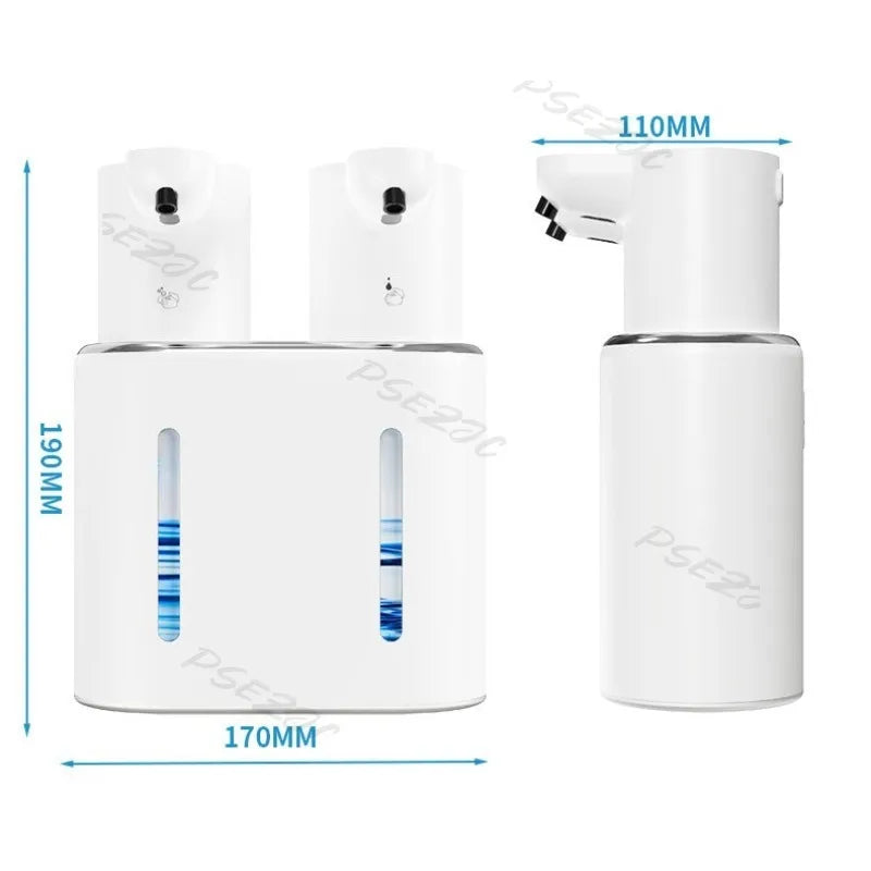 Distributeur automatique de savon sans contact, design blanc moderne, dimensions 190x170x110mm, idéal pour salle de bain ou cuisine