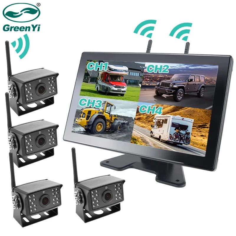 GreenYi 10 pouces AHD numérique sans fil écran tactile DVR enregistrement caméra IR WiFi 4CH moniteur de voiture pour camion/remorque/Bus/RV/SUV