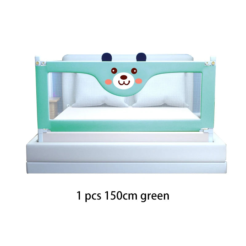 Barrière de lit enfant 150 cm vert menthe avec visage d'ours, sécurité pour bébé
