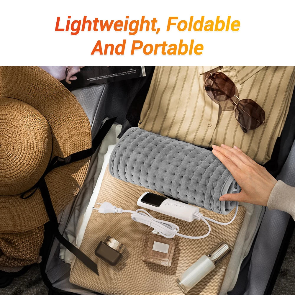 Couverture chauffante pliable et portable pour voyage, légère, avec télécommande, dans valise avec accessoires