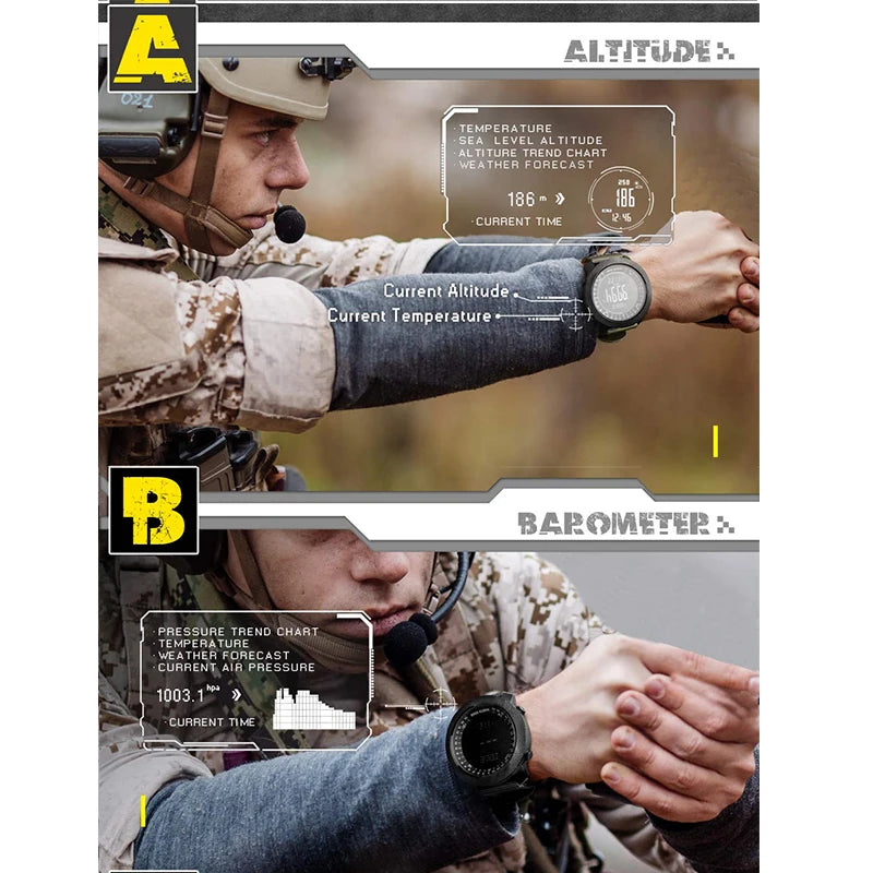 Montre militaire multifonction avec altimètre et baromètre, idéale pour l'extérieur et les activités tactiques