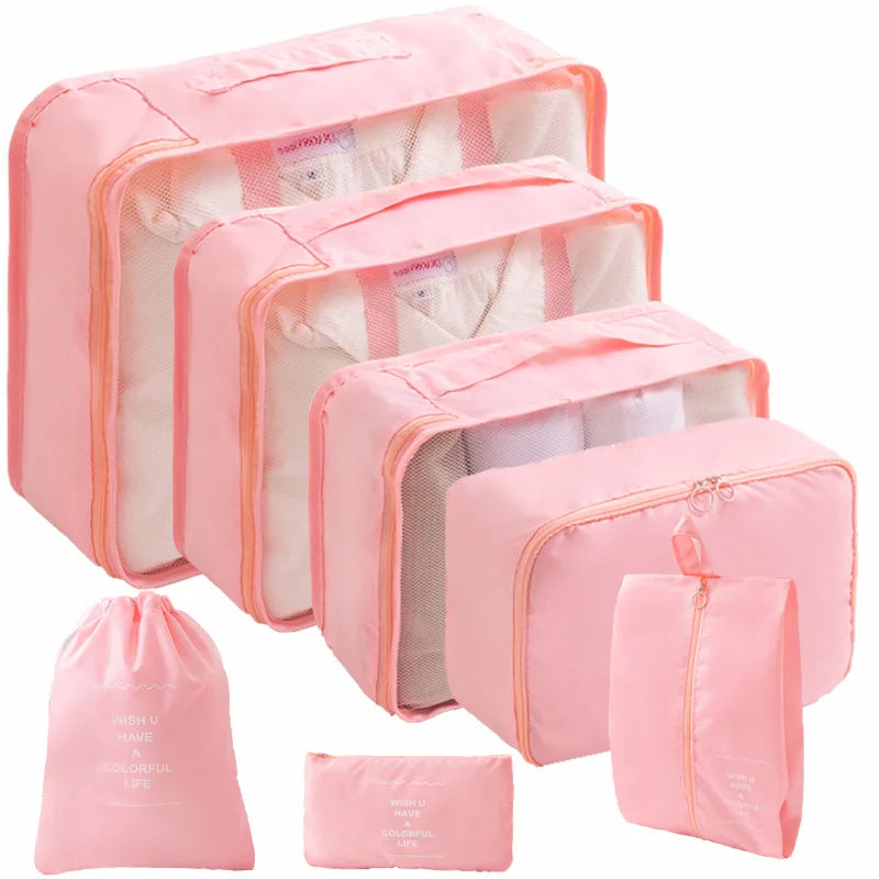 Ensemble de 10/7 pièces, organisateur de voyage, sacs de rangement, valise, Cubes d'emballage, étuis portables, garde-robe, bagages, vêtements, pochette à chaussures pliable