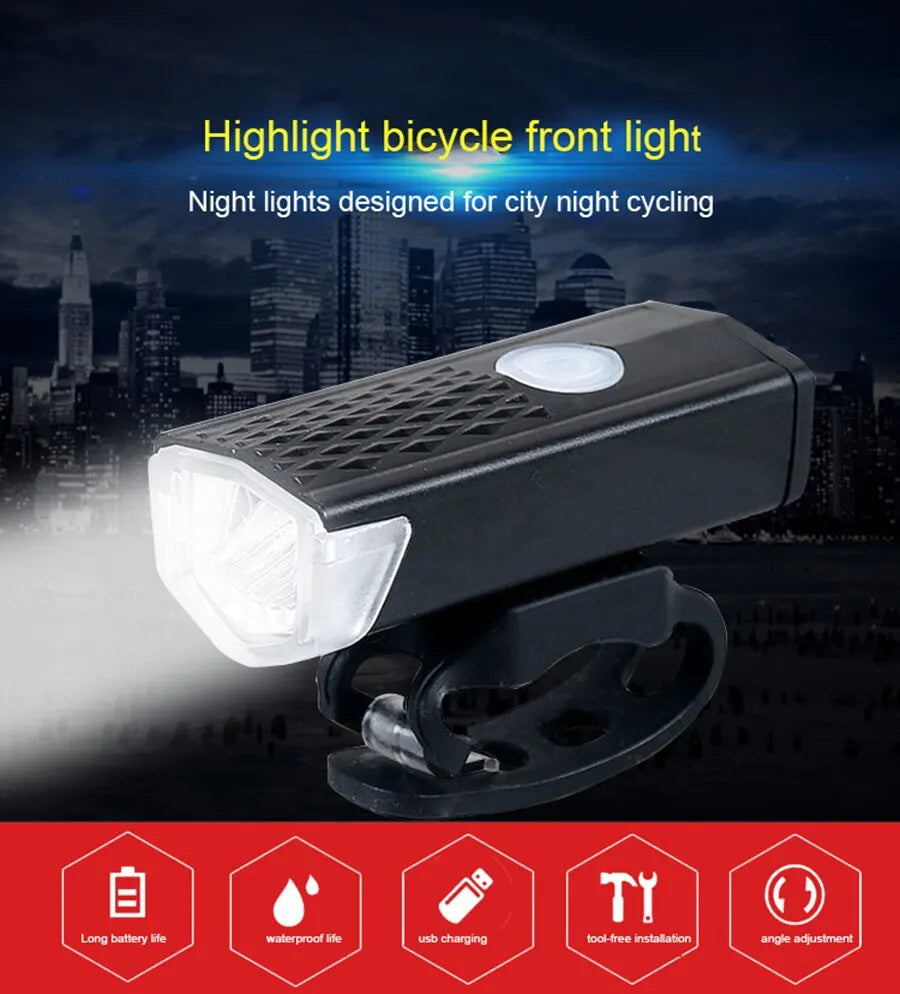 Phare avant vélo LED étanche, rechargeable USB, pour cyclisme urbain nocturne, longue autonomie