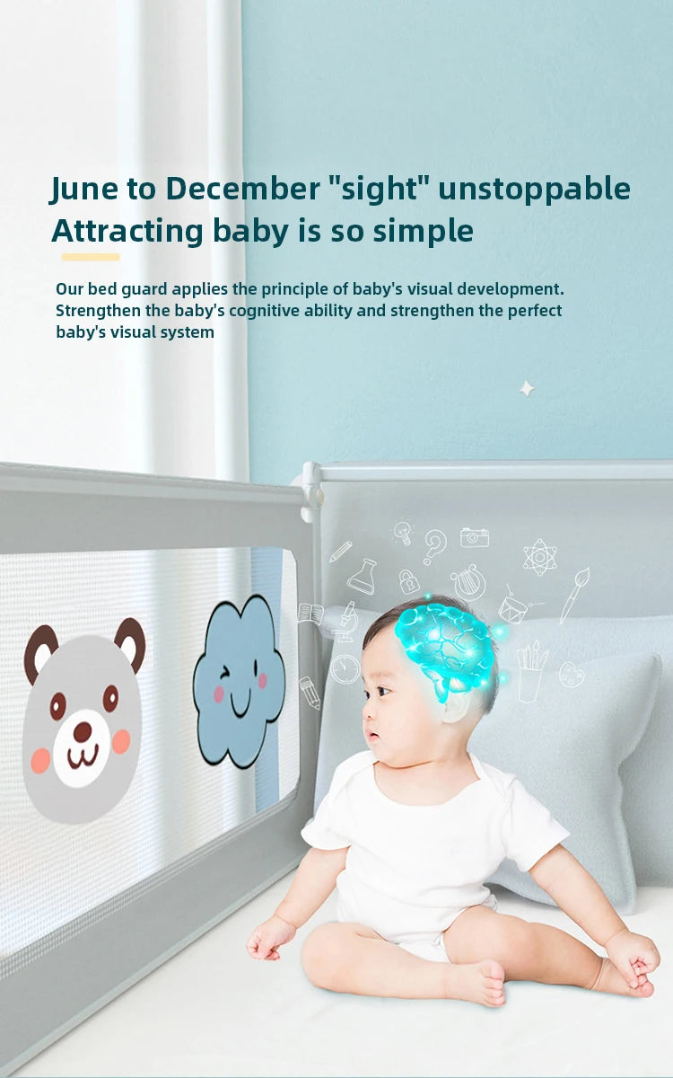 Barrière de lit bébé avec motifs ours et nuage, stimule le développement visuel et cognitif de l'enfant