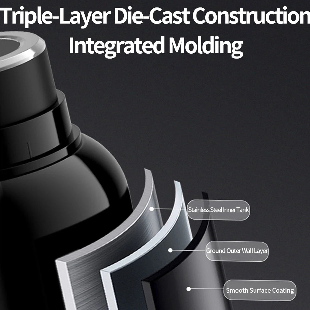 Gourde isotherme en acier inoxydable, construction triple couche, finition lisse, design high-tech