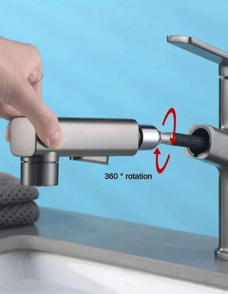 Robinet de lavabo en laiton chaud et froid, pulvérisateur à jet à 3 fonctions, pour salle de bains, poignée unique, double trou, mitigeur d'évier extractible