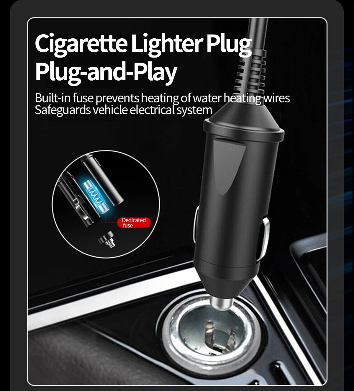 Prise allume-cigare voiture avec fusible intégré, sécurité système électrique, plug-and-play