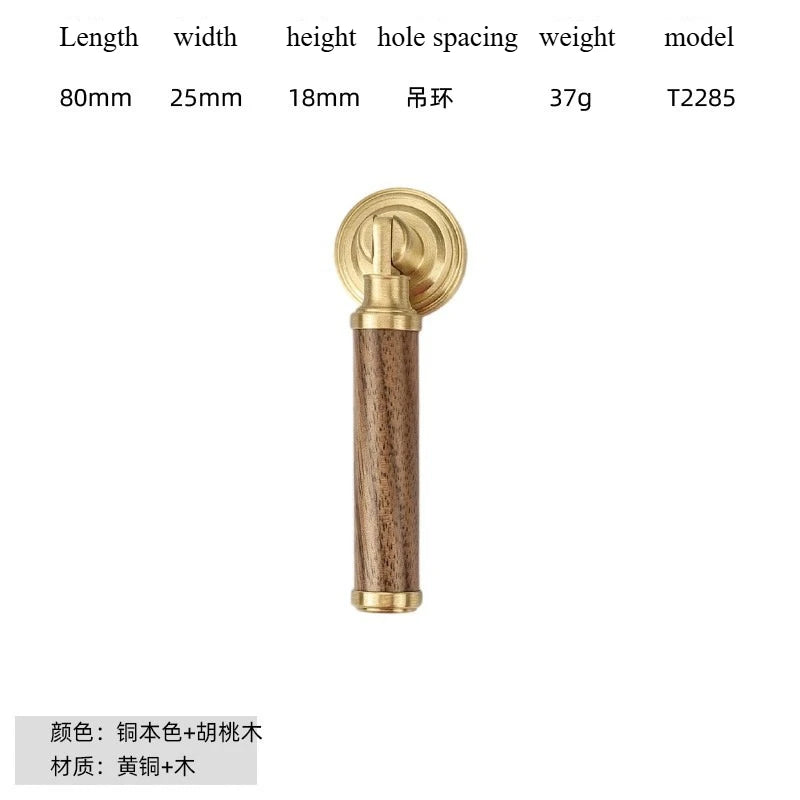 Nouvelle poignée de porte d'armoire en noyer de style chinois – Bouton rond monotrou en laiton et bois nordique en or pour tiroirs et meubles