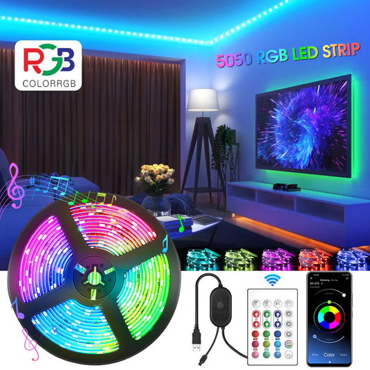 Bandes LED RGB 5050 avec télécommande et contrôle via smartphone, éclairage coloré pour salon