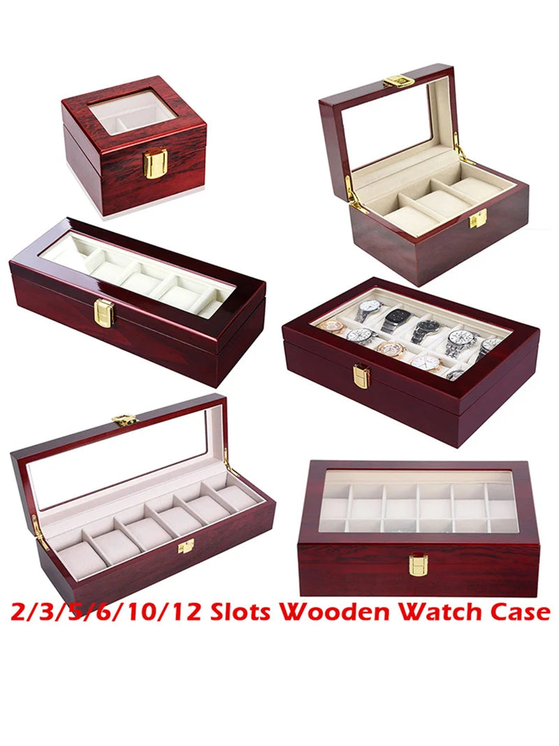 Boîte de montre en bois de luxe 1/2/3/5/6/10/12 grilles organisateurs de montre 6 fentes boîtes de support en bois pour hommes femmes montres affichage de bijoux