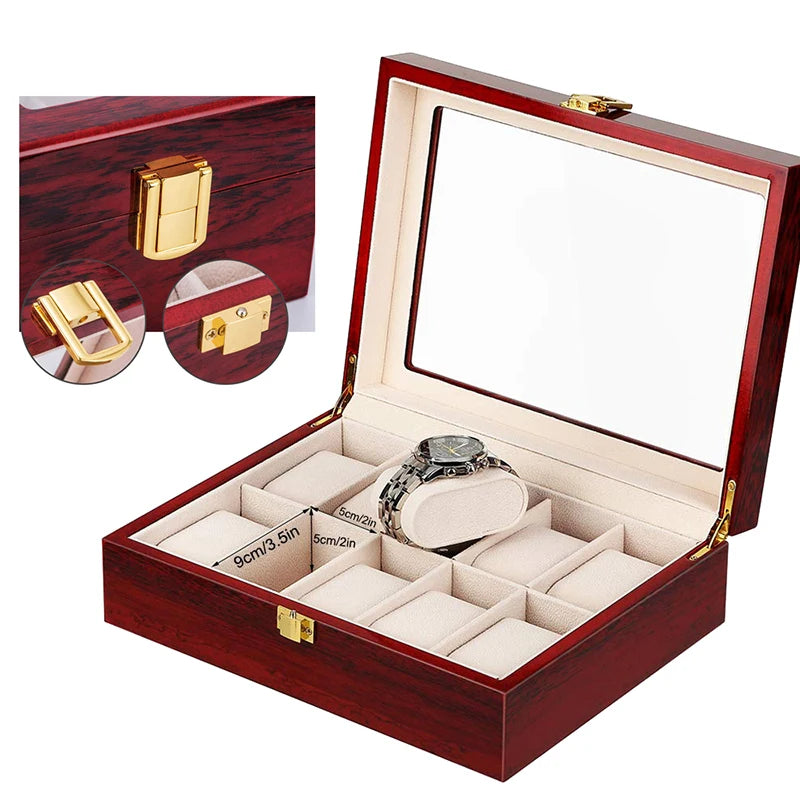 Boîte de montre en bois de luxe 1/2/3/5/6/10/12 grilles organisateurs de montre 6 fentes boîtes de support en bois pour hommes femmes montres affichage de bijoux