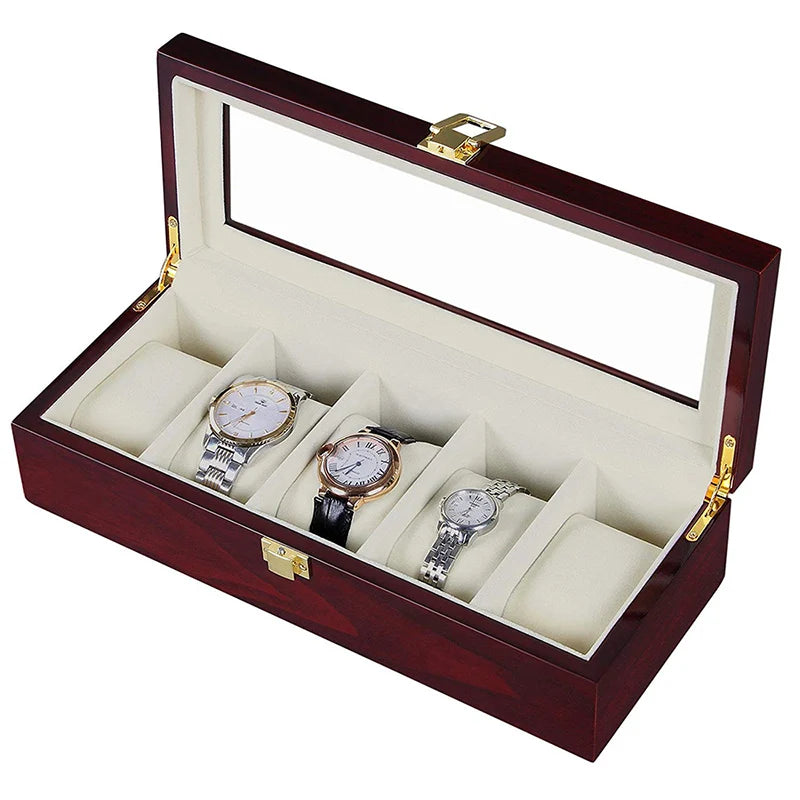 Boîte de montre en bois de luxe 1/2/3/5/6/10/12 grilles organisateurs de montre 6 fentes boîtes de support en bois pour hommes femmes montres affichage de bijoux