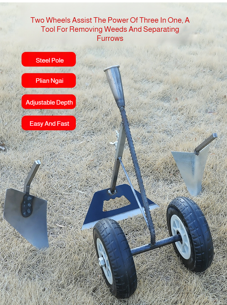 Charrue multifonction manuelle 3-en-1, motoculteur à double roue, désherbeur, cultivateur et outil à sillonner pour jardin