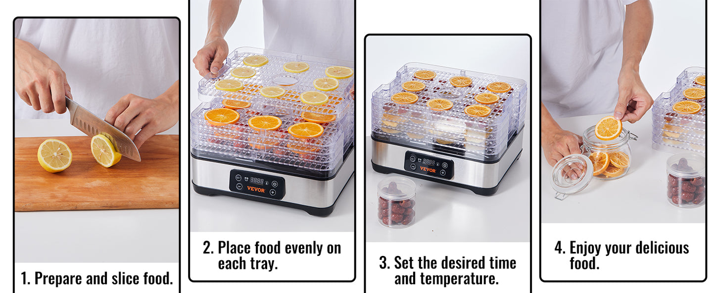 SucceBuy – déshydrateur alimentaire électrique à 5 plateaux, 300W, en acier inoxydable, avec minuterie et température réglables numériques