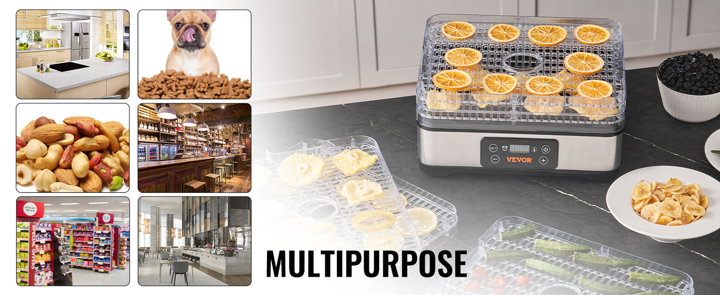 SucceBuy – déshydrateur alimentaire électrique à 5 plateaux, 300W, en acier inoxydable, avec minuterie et température réglables numériques