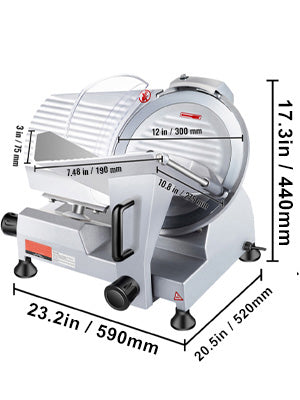 VEVOR Trancheuse Électrique Commerciale 200 W Trancheuse à Jambon Lame 203 mm 350-400 tr/min Trancheuse Charcuterie en Acier Inoxydable et Alu pour Couper en Tranches Viande Fromage Légumes Fruits