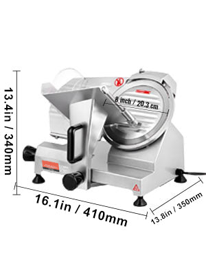VEVOR Trancheuse Électrique Commerciale 200 W Trancheuse à Jambon Lame 203 mm 350-400 tr/min Trancheuse Charcuterie en Acier Inoxydable et Alu pour Couper en Tranches Viande Fromage Légumes Fruits