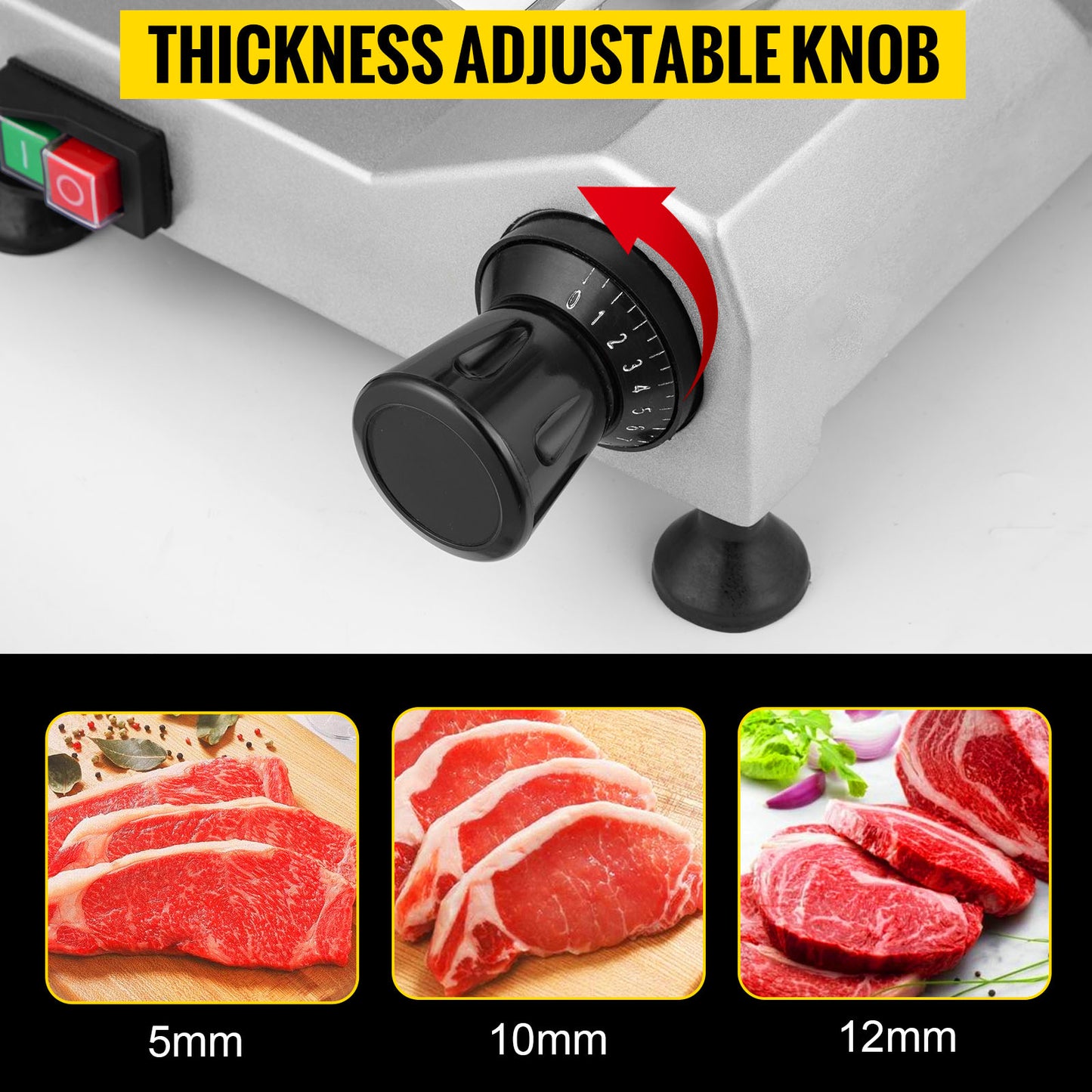 VEVOR Trancheuse Électrique Commerciale 200 W Trancheuse à Jambon Lame 203 mm 350-400 tr/min Trancheuse Charcuterie en Acier Inoxydable et Alu pour Couper en Tranches Viande Fromage Légumes Fruits