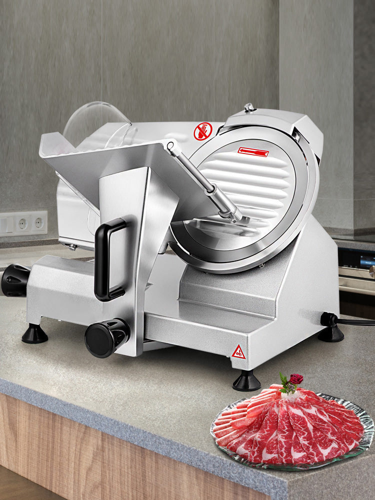 VEVOR Trancheuse Électrique Commerciale 200 W Trancheuse à Jambon Lame 203 mm 350-400 tr/min Trancheuse Charcuterie en Acier Inoxydable et Alu pour Couper en Tranches Viande Fromage Légumes Fruits