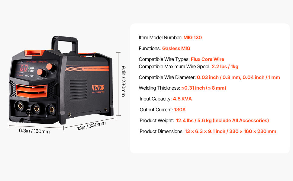 SucceBuy – soudeur MIG 130Amp, Machine à souder Mig synérique, noyau de Flux sans gaz, soudeur Mig Portable avec écran d'affichage numérique