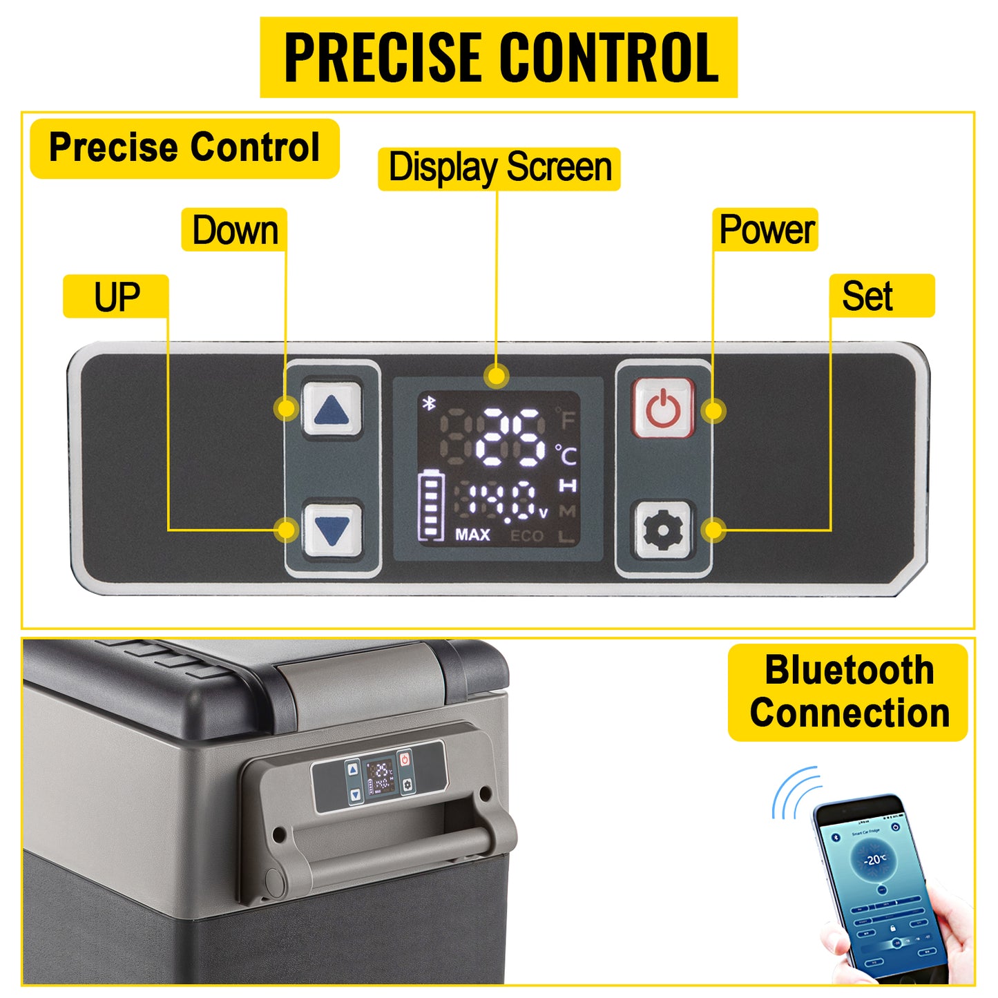 Réfrigérateur portable avec contrôle précis, écran numérique et connexion Bluetooth pour une gestion intelligente