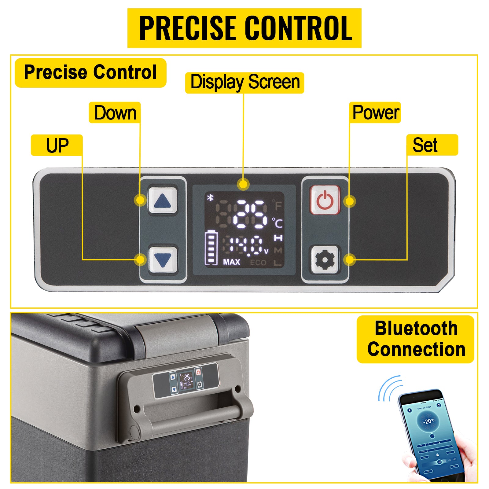 Réfrigérateur portable avec contrôle précis, écran numérique et connexion Bluetooth pour une gestion intelligente
