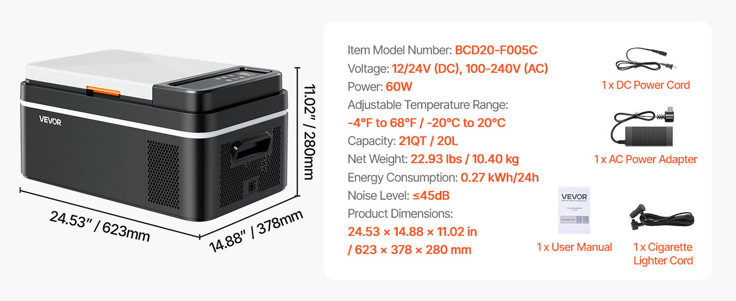 SucceBuy Réfrigérateur portable 20 L, réfrigérateur de voiture, refroidisseur à compresseur électrique avec contrôle par application, congélateur pour voitures, camping et camping-cars