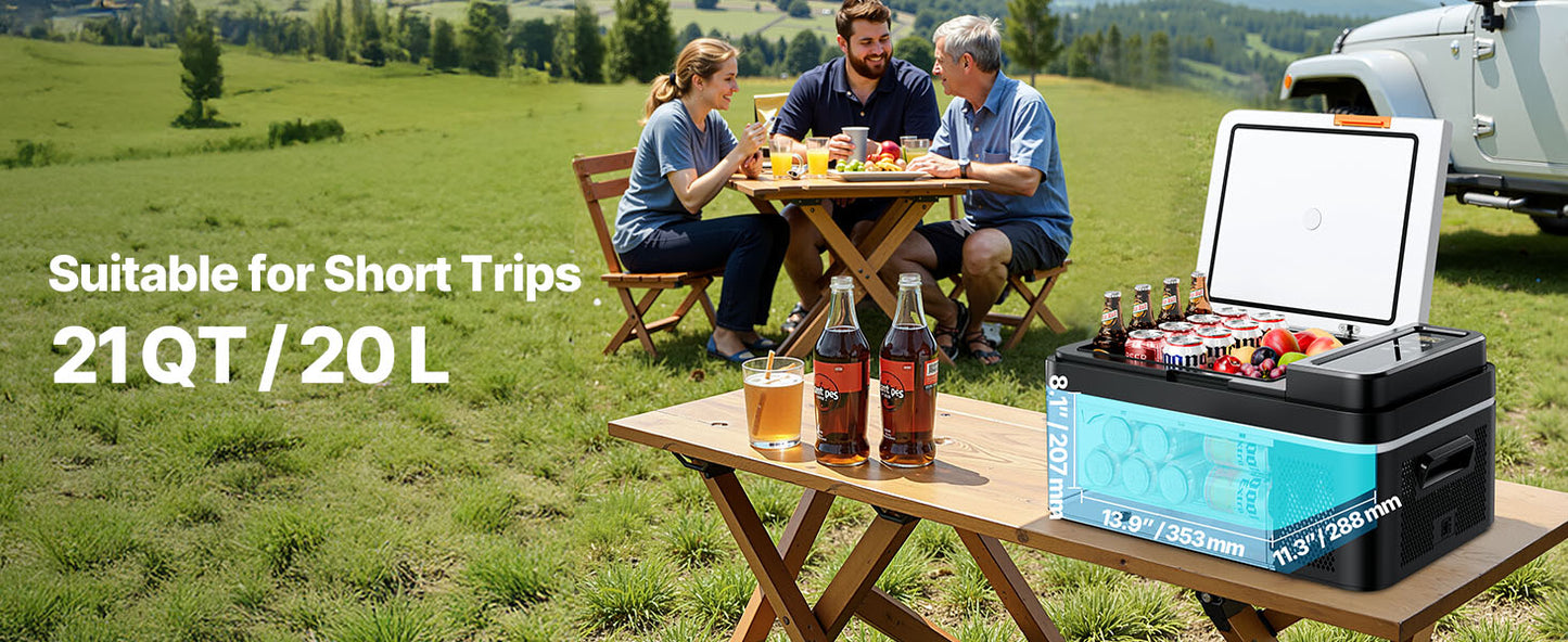 SucceBuy Réfrigérateur portable 20 L, réfrigérateur de voiture, refroidisseur à compresseur électrique avec contrôle par application, congélateur pour voitures, camping et camping-cars